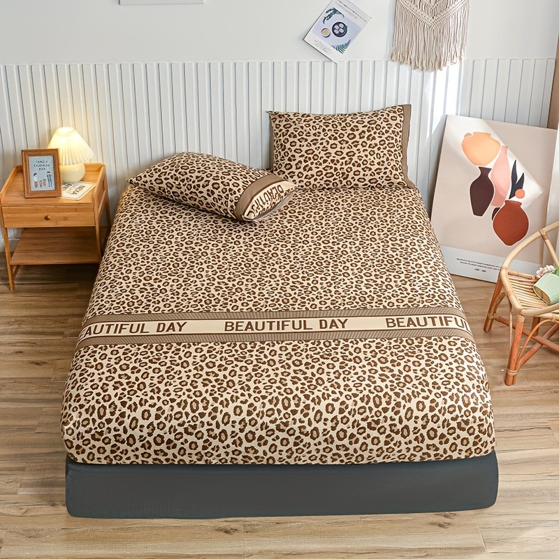 Bed Sheet Microfiber - Vintage Leopard Print Fitted Sheet Set