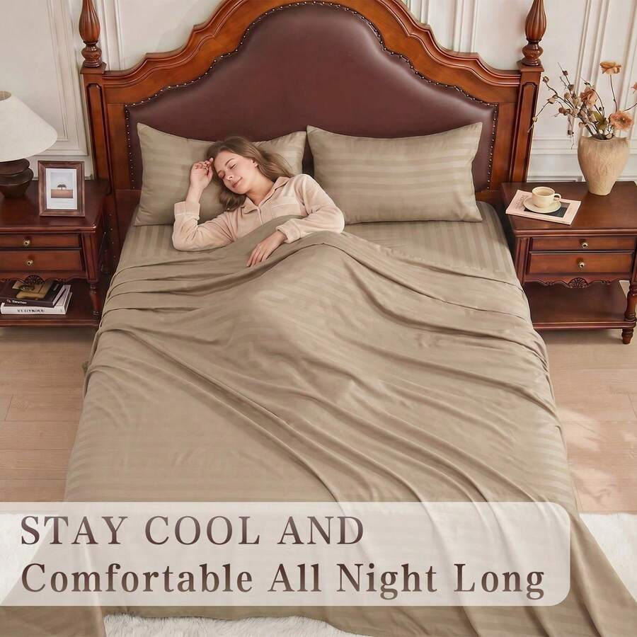 Striped Cooling Sheets Set Kin - огляд і ціна Fitted Sheet Deep
