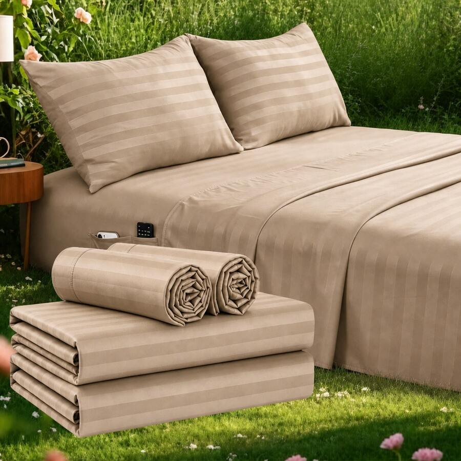 Striped Cooling Sheets Set Kin - огляд і ціна Fitted Sheet Deep